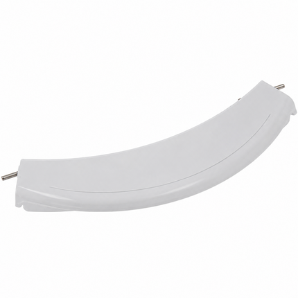 A curved white plastic replacement part, likely a light fixture trim or cover, with small silver metal pins extending from both ends, shown on a plain white background.
