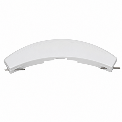 A white curved plastic handlebar grip with metal pins on both ends, shown against a plain white background.