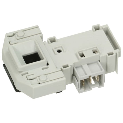 A light gray plastic electronic connector component with a black recessed area on one side and three metal pins visible in the terminal block, isolated on a white background.