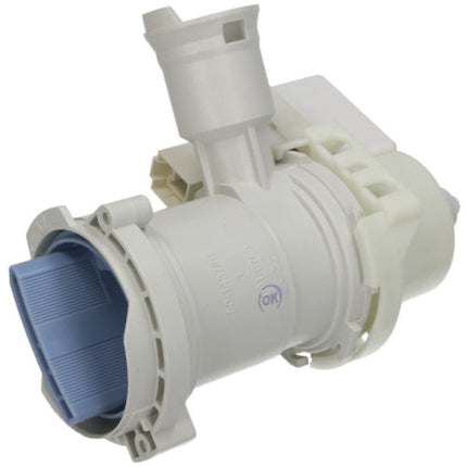 White mechanical component with blue section on a white background