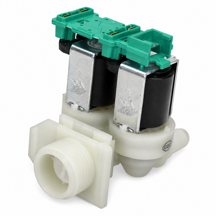 Mechanical valve with green actuator on a white background