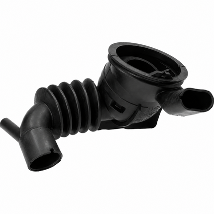 Black rubber hose fitting on a white background