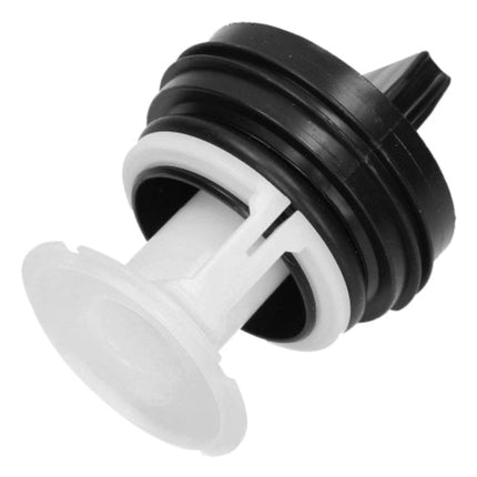 A replacement plastic filter assembly with a black ribbed outer body, white inner support, and a translucent white front cap, shown on a plain white background.