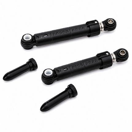 Set of black mechanical components on a white background
