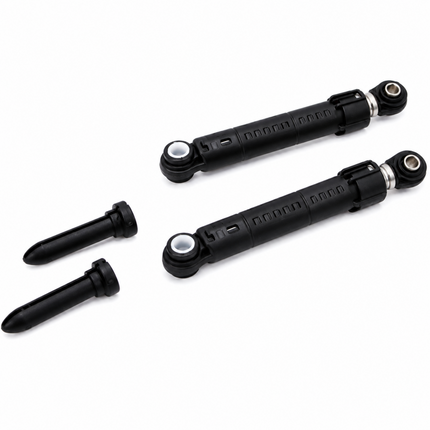 Two black shock absorbers on a white background