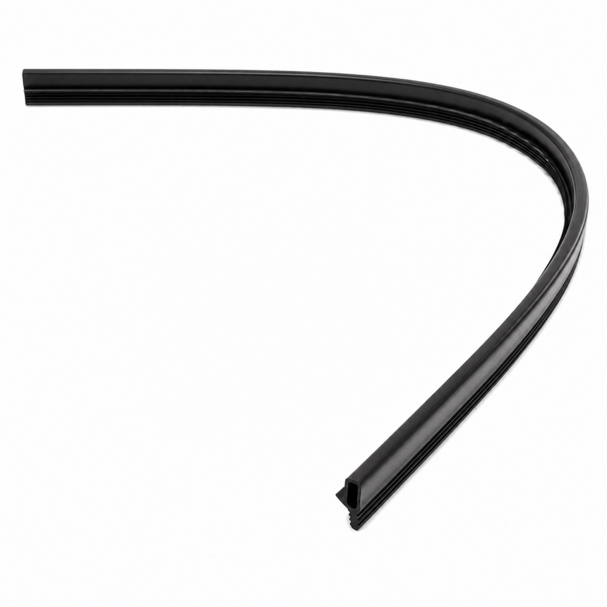 A curved black rubber weatherstrip seal, likely for a refrigerator door, shown on a plain white background.