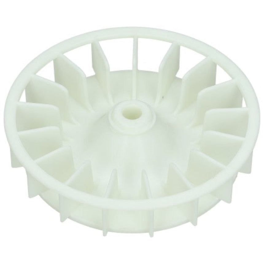 White plastic impeller wheel part for a refrigerator or air conditioner compressor, shown on a solid white background.