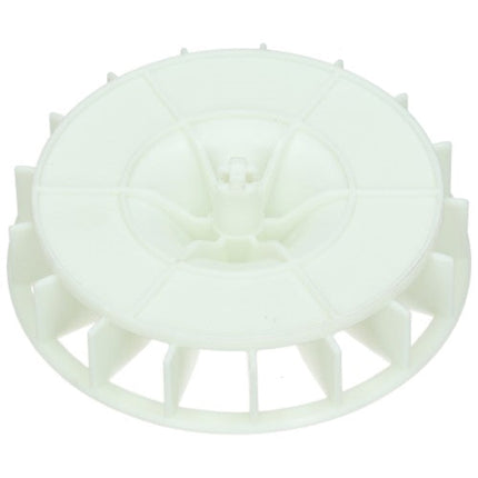 A white plastic circular component with radial ribs and a central hub, photographed on a plain white background.