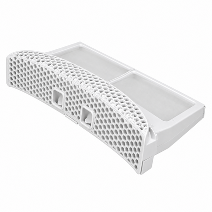 A white plastic honeycomb-patterned filter or cover with two rectangular slots, shown on a plain white background.