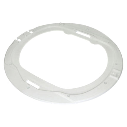A white circular plastic frame or ring-shaped component with cutouts and small screw holes, shown on a plain white background.