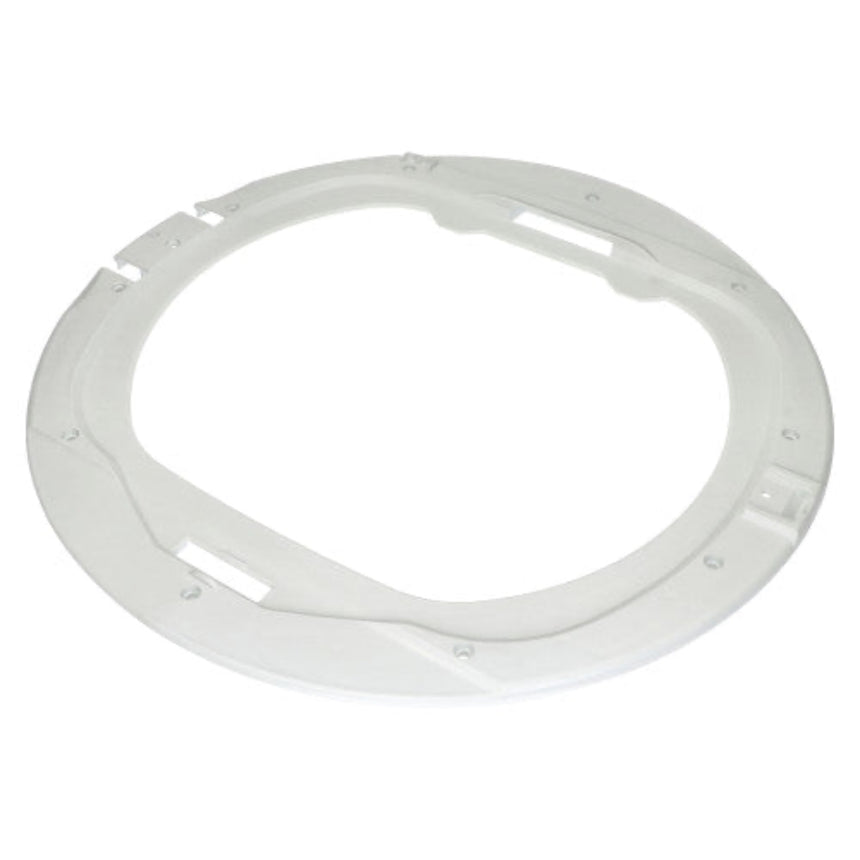 A white circular plastic frame or ring-shaped component with cutouts and small screw holes, shown on a plain white background.