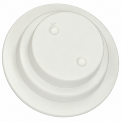 A white plastic concentric round cover or cap with two small raised tabs on the top surface, shown against a plain white background.