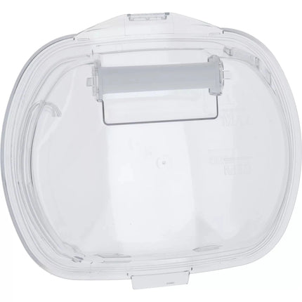 Clear plastic container with a lid on a white background