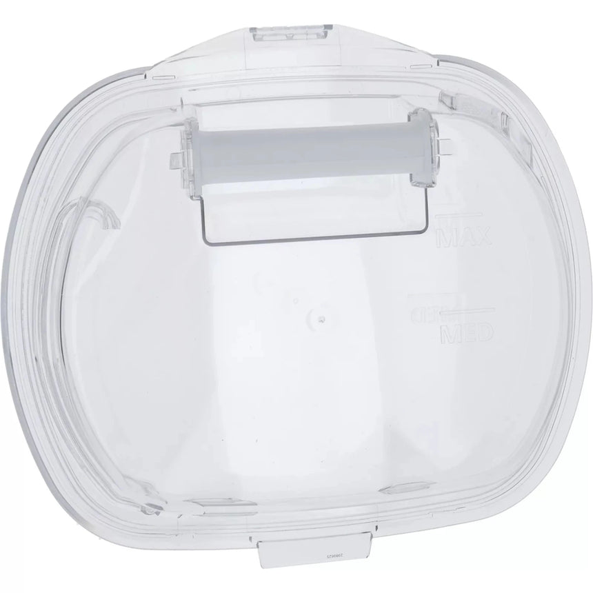 Clear plastic container with a lid on a white background