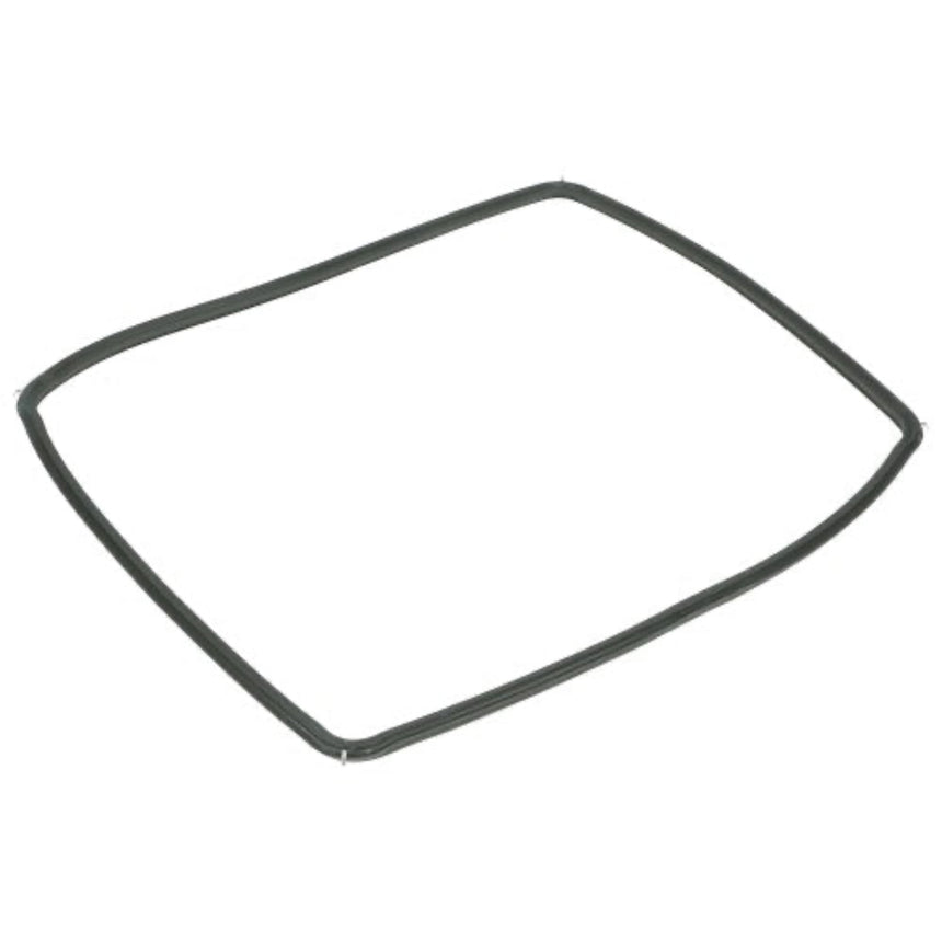 A dark gray rubber door seal gasket shown on a plain white background.