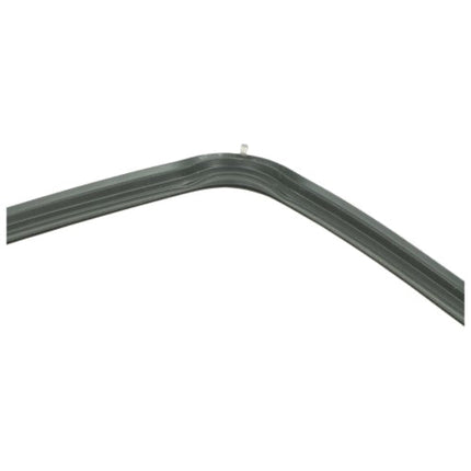 A curved dark gray automotive window trim or weatherstrip piece on a plain white background.