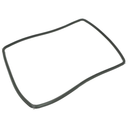 A dark gray rubber seal or gasket with an irregular rectangular shape, isolated on a solid white background.