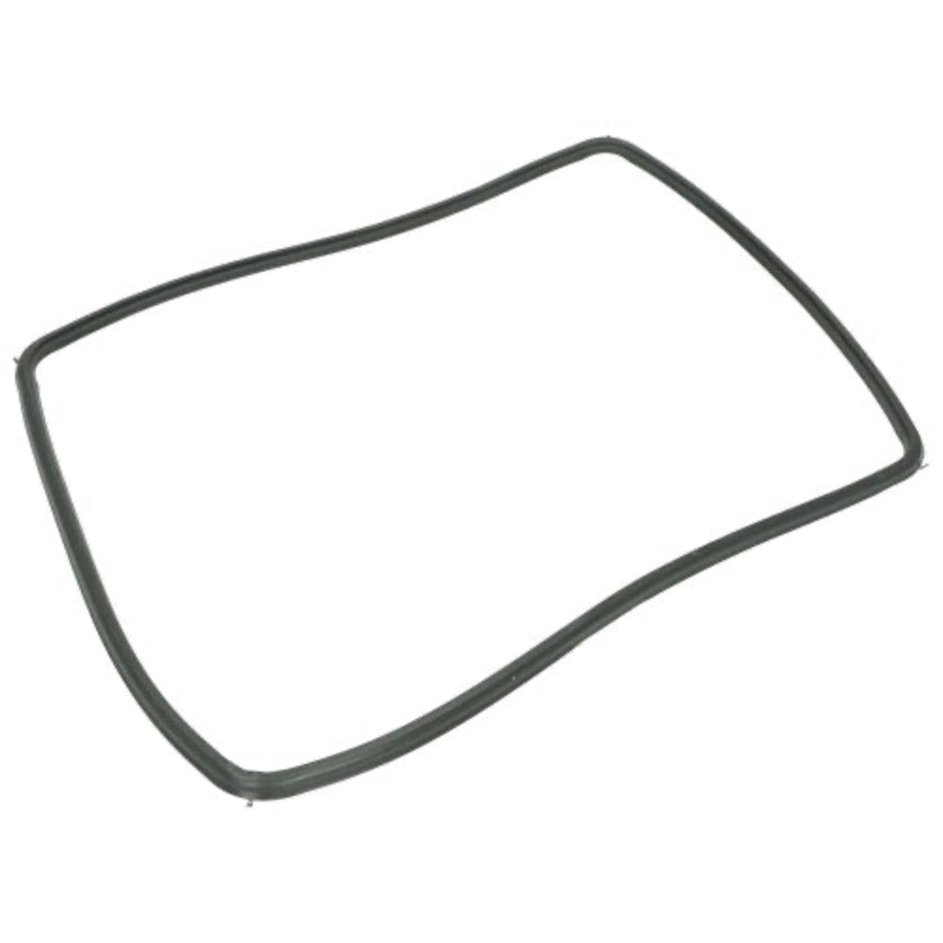 A dark gray rubber seal or gasket with an irregular rectangular shape, isolated on a solid white background.