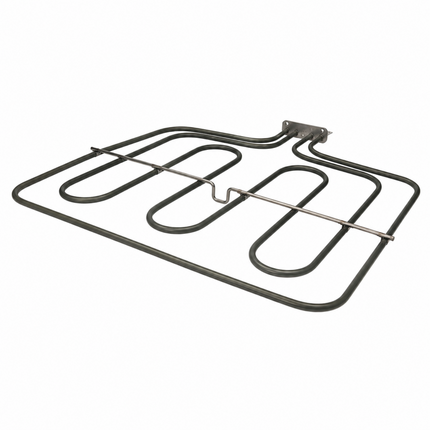A dark gray metal oven rack with a wavy, multi-segmented design and a mounting bracket at one end, shown on a plain white background.