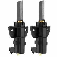 Two black metal tools with gold contacts on a white background