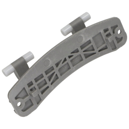 Gray plastic bracket with white screws on a white background