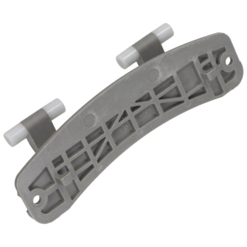 Gray plastic bracket with white screws on a white background