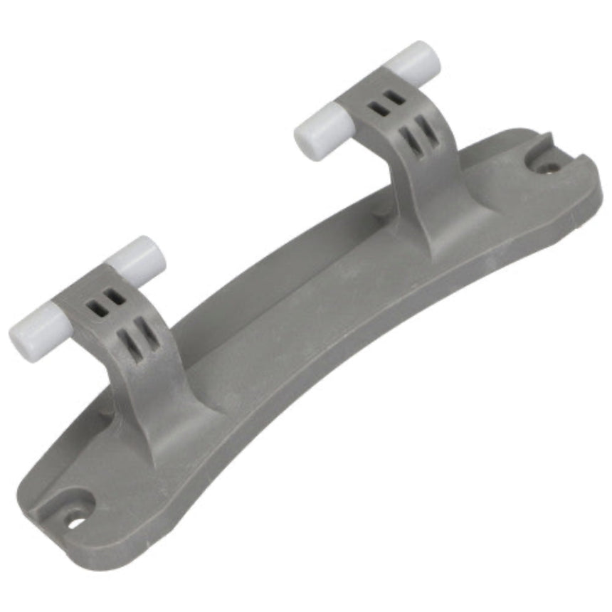 Gray plastic bracket with white screws on a white background