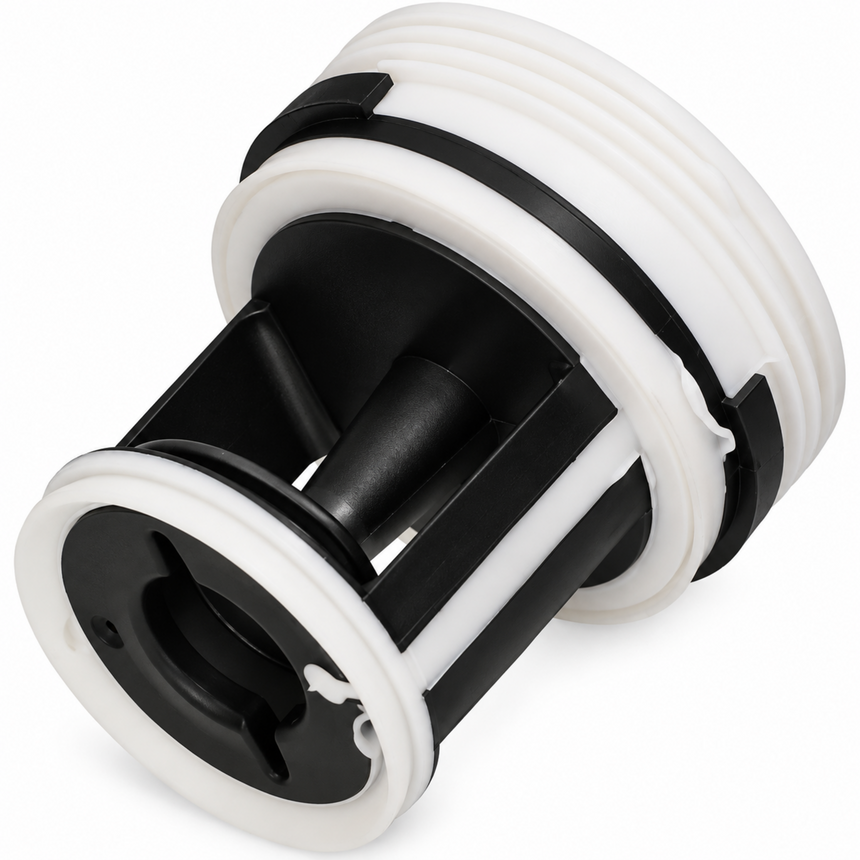 A black and white plastic cylindrical filter cartridge, likely for a water filter, shown on a clean white background.