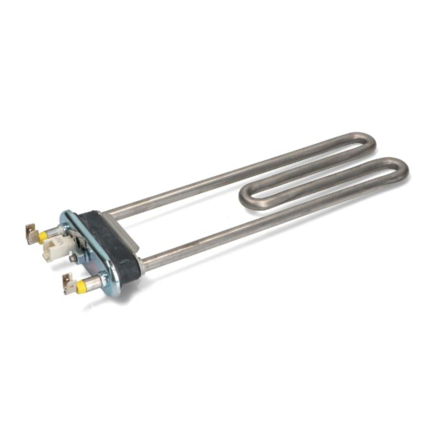 Metal heating element with connectors on a white background