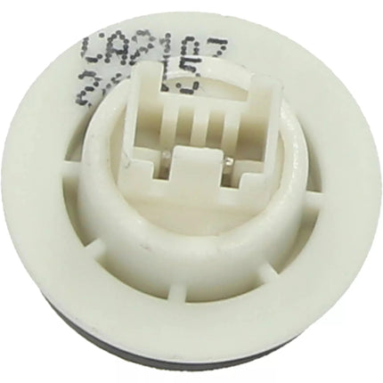 White mechanical component with text on a white background