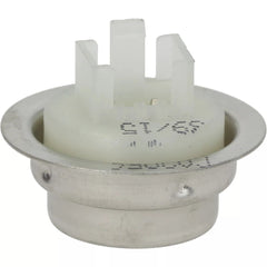 Plumbing drain trap with white plastic component on a white background