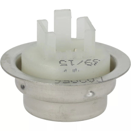 Plumbing drain trap with white plastic component on a white background