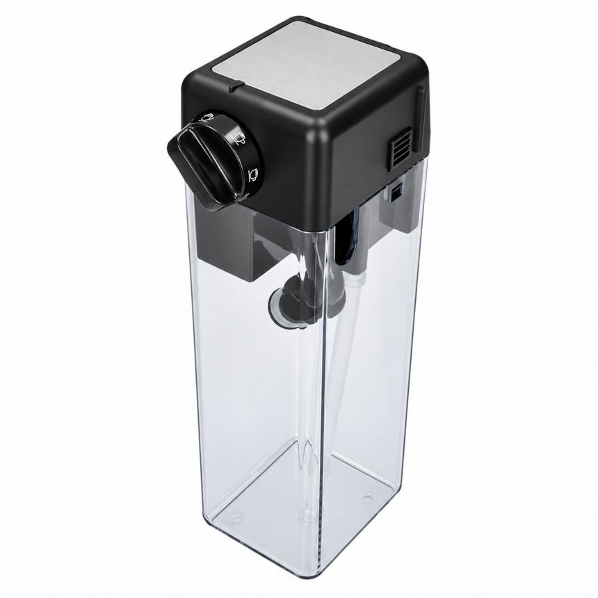A solar-powered water pump or filter tank with a clear plastic container body, a black control panel with a dial, and a silver solar panel on top, shown against a plain white background.