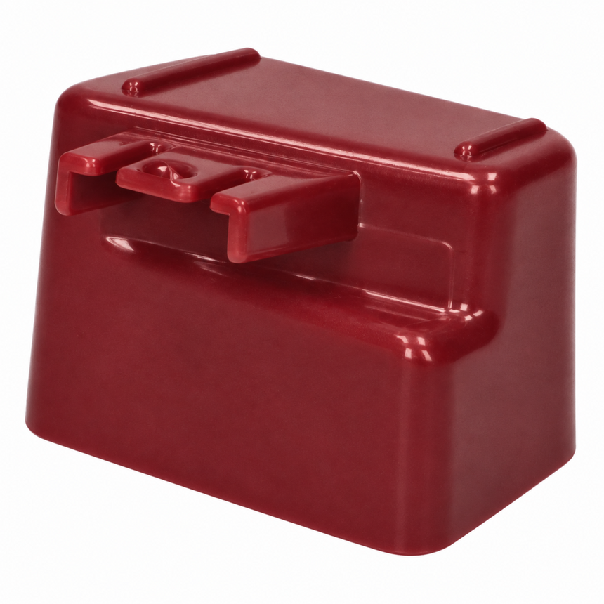 A dark red plastic replacement part, likely an electrical or automotive relay, shown on a plain white background.