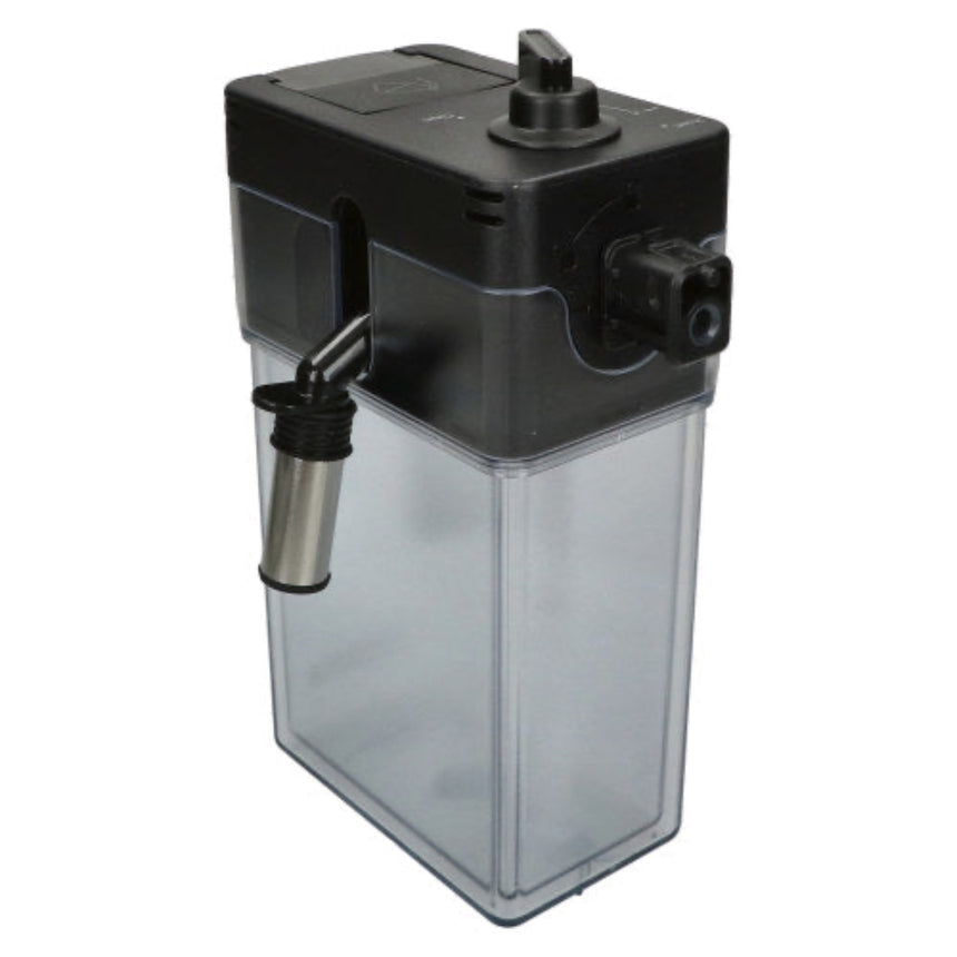 A rectangular water filter tank with a black top housing a pump and valves, and a clear plastic bottom container, shown on a white background.