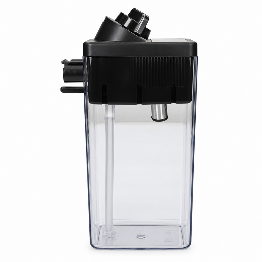 A clear plastic water reservoir tank with a black top cap and clear inlet tube, shown on a plain white background.
