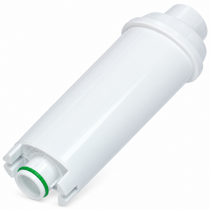 A white cylindrical water filter cartridge with a small green O-ring at the bottom, shown on a clean white background.