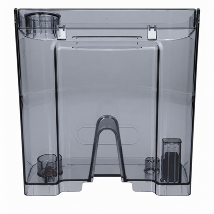 A transparent gray plastic tank or container with integrated handles, circular openings, and a central support arch, shown on a plain white background.