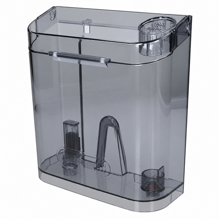 A translucent gray plastic water filter canister with a clear top lid and internal filter components, shown on a plain white background.
