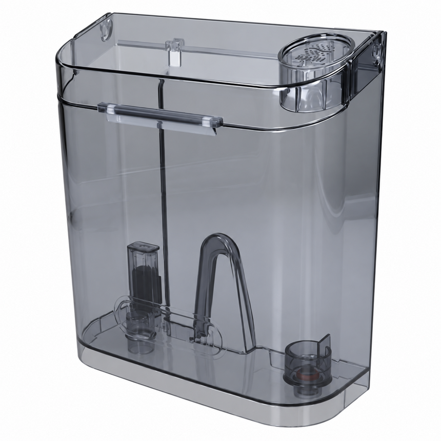 A translucent gray plastic water filter canister with a clear top lid and internal filter components, shown on a plain white background.