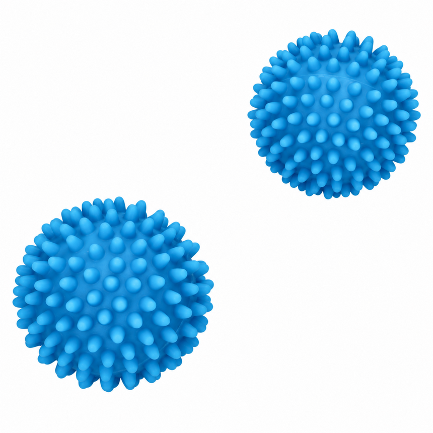 Two bright blue textured massage balls with raised nubs, shown on a plain white background.