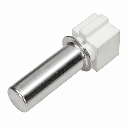 A small metal hardware component with a cylindrical polished silver shaft and a white rectangular block base, shown on a plain white background.