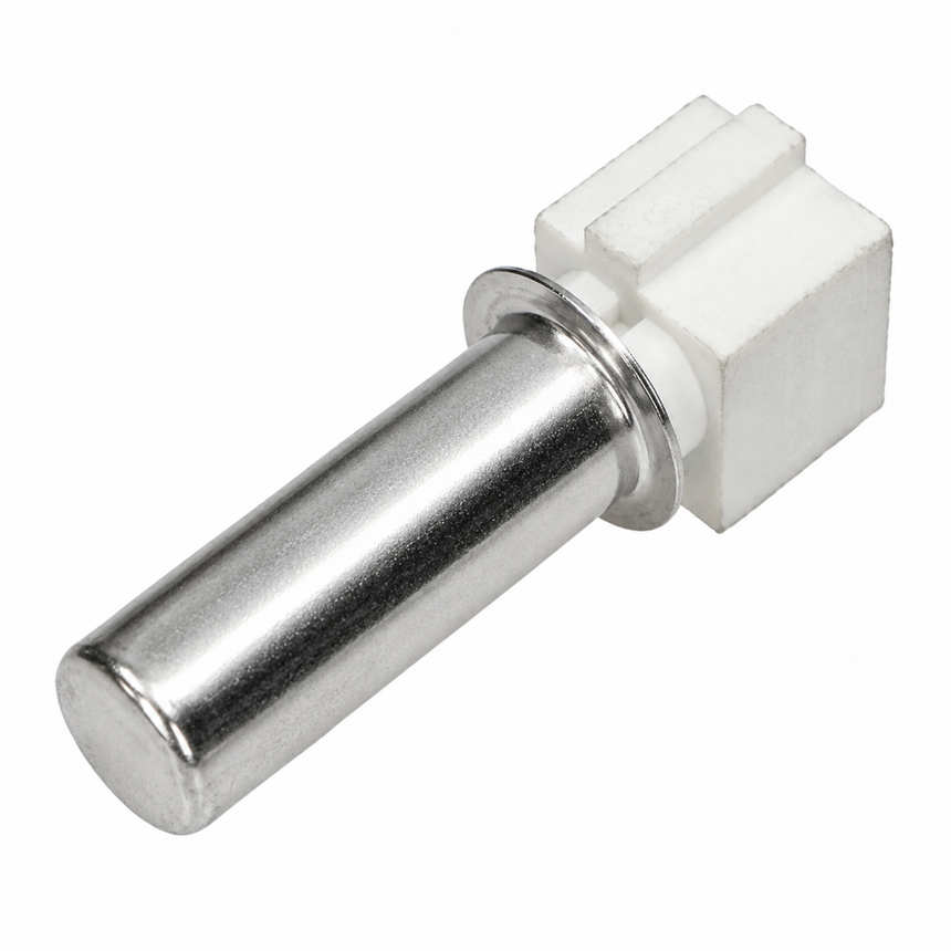 A small metal hardware component with a cylindrical polished silver shaft and a white rectangular block base, shown on a plain white background.