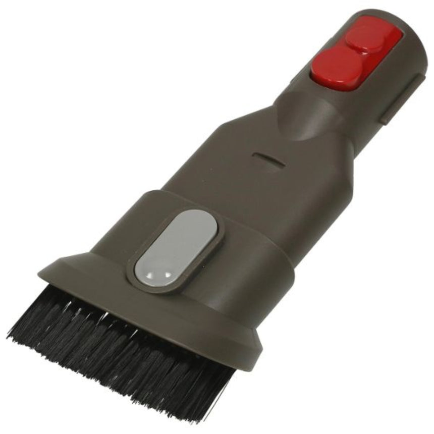 Cleaning brush with a red button on a white background