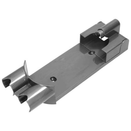A dark gray metallic mechanical component or bracket with a matte finish, shown on a plain white background.