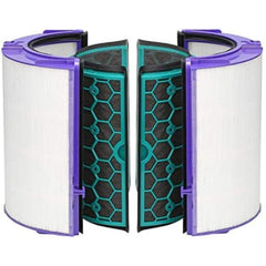 Set of four air filter cartridges with purple and black design on a white background
