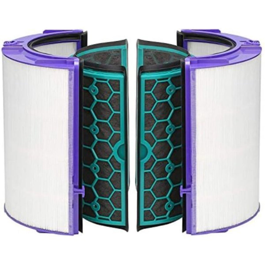 Set of four air filter cartridges with purple and black design on a white background