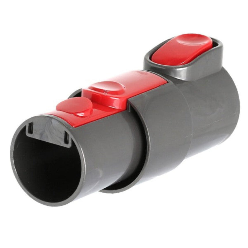 Gray and red plastic fitting on a white background