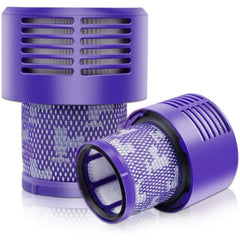 Two purple vacuum filters on a white background