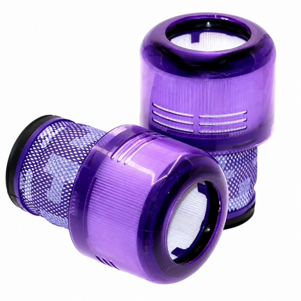 Two purple filter cartridges on a white background